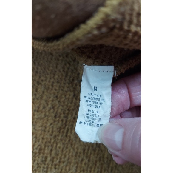 Aerie Pullover Sweater Womens Medium Orange Marigold Sherpa Henley Long Sleeve - Picture 11 of 12